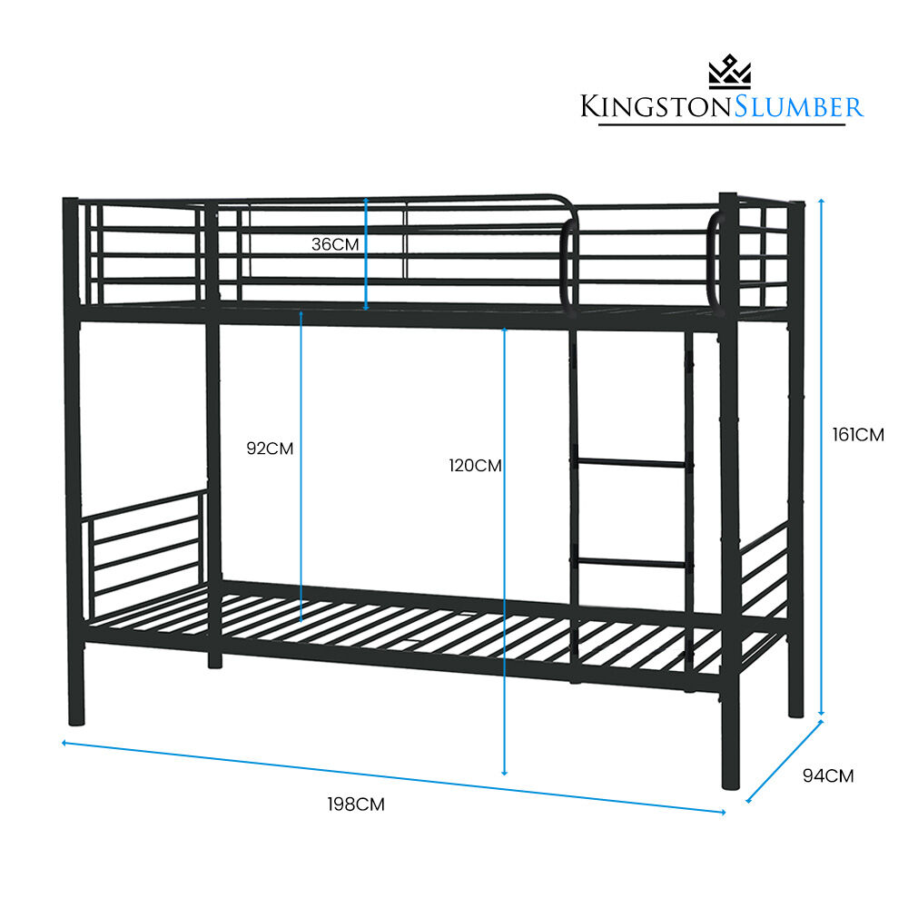 Kingston Slumber 2in1 Single Metal Bunk Bed Frame, with Modular Design, Dark Matte Grey-Furniture > Bedroom > Beds &amp; Bed Frames-PEROZ Accessories