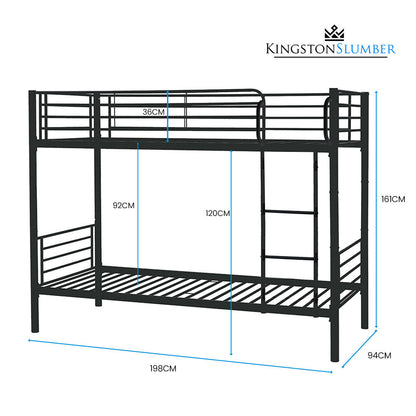 Kingston Slumber 2in1 Single Metal Bunk Bed Frame, with Modular Design, Dark Matte Grey-Furniture > Bedroom > Beds &amp; Bed Frames-PEROZ Accessories