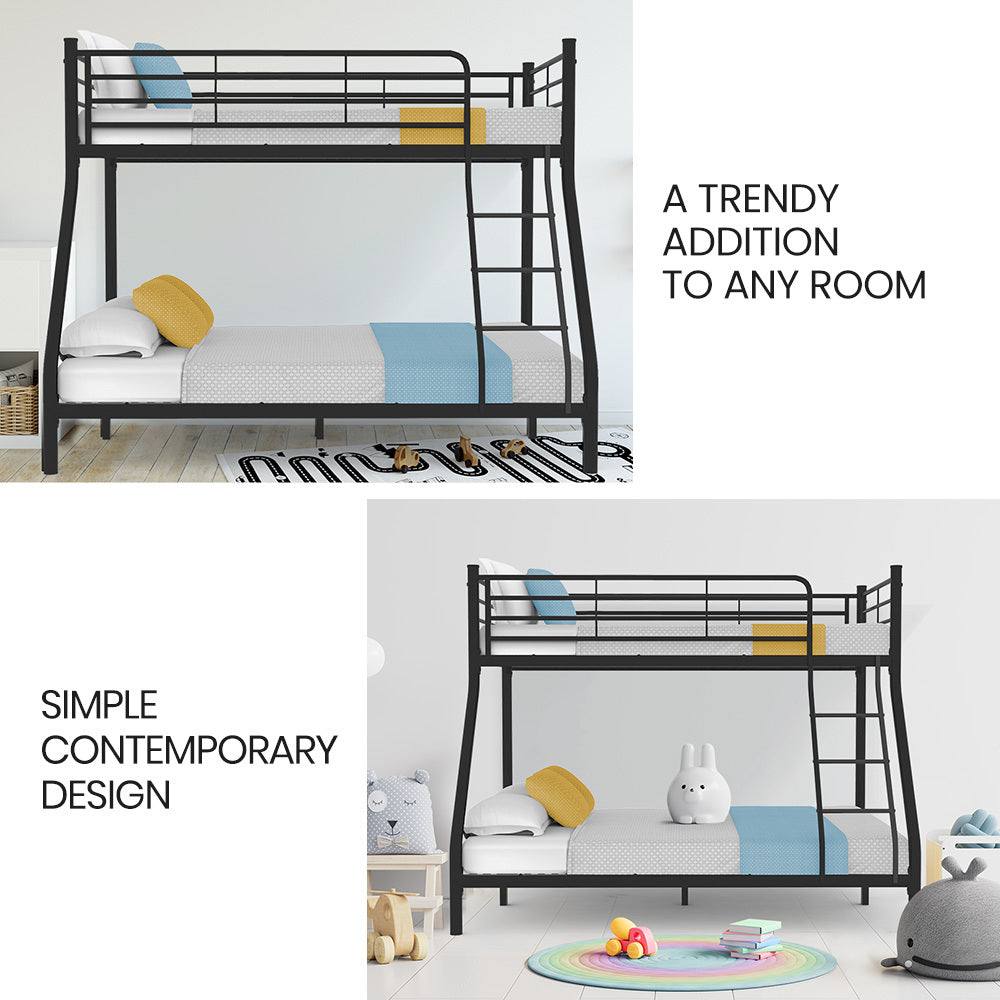 Kingston Slumber Metal Single over Double Bunk Bed Frame, Dark Matte Grey-Furniture &gt; Bedroom &gt; Beds &amp; Bed Frames-PEROZ Accessories