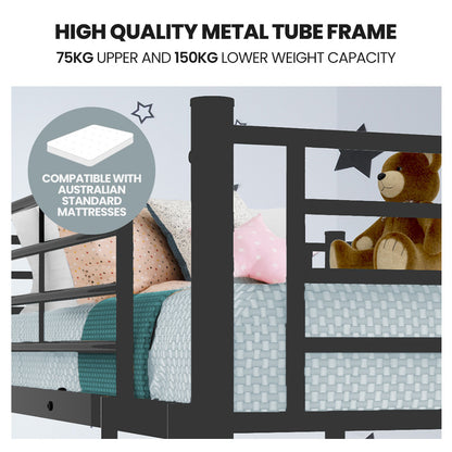 Kingston Slumber Metal Single over Double Bunk Bed Frame, Dark Matte Grey-Furniture &gt; Bedroom &gt; Beds &amp; Bed Frames-PEROZ Accessories