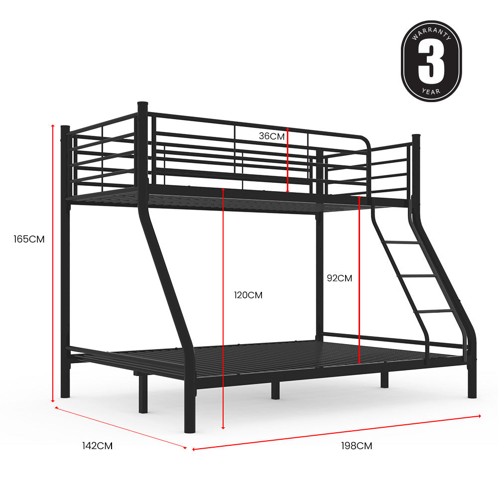 Kingston Slumber Metal Single over Double Bunk Bed Frame, Dark Matte Grey-Furniture &gt; Bedroom &gt; Beds &amp; Bed Frames-PEROZ Accessories