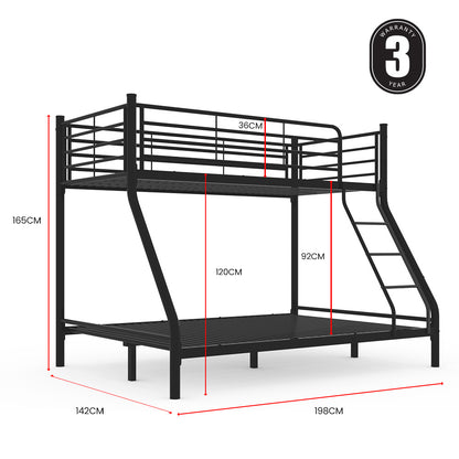 Kingston Slumber Metal Single over Double Bunk Bed Frame, Dark Matte Grey-Furniture &gt; Bedroom &gt; Beds &amp; Bed Frames-PEROZ Accessories