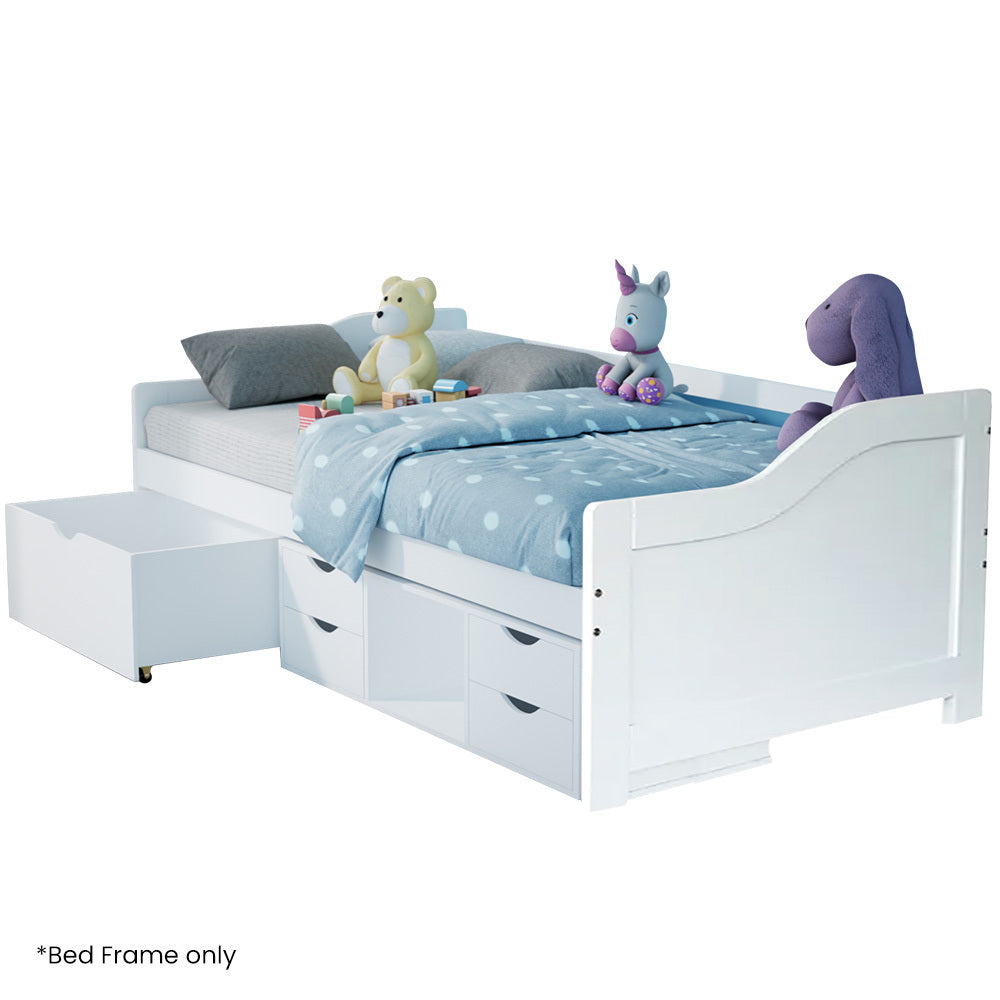 Kingston Slumber Wooden Single Sofa Bed Frame with Storage Drawers - White-Furniture > Bedroom > Beds &amp; Bed Frames-PEROZ Accessories