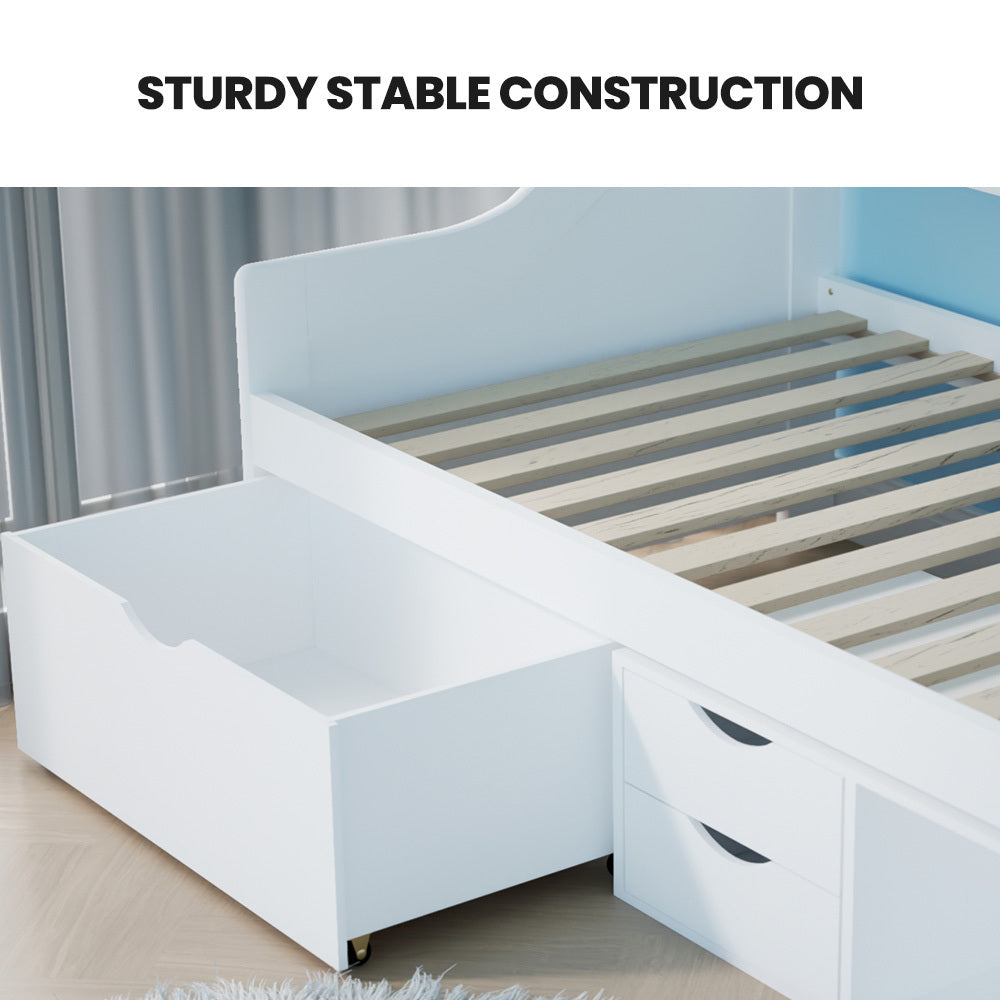 Kingston Slumber Wooden Single Sofa Bed Frame with Storage Drawers - White-Furniture > Bedroom > Beds &amp; Bed Frames-PEROZ Accessories