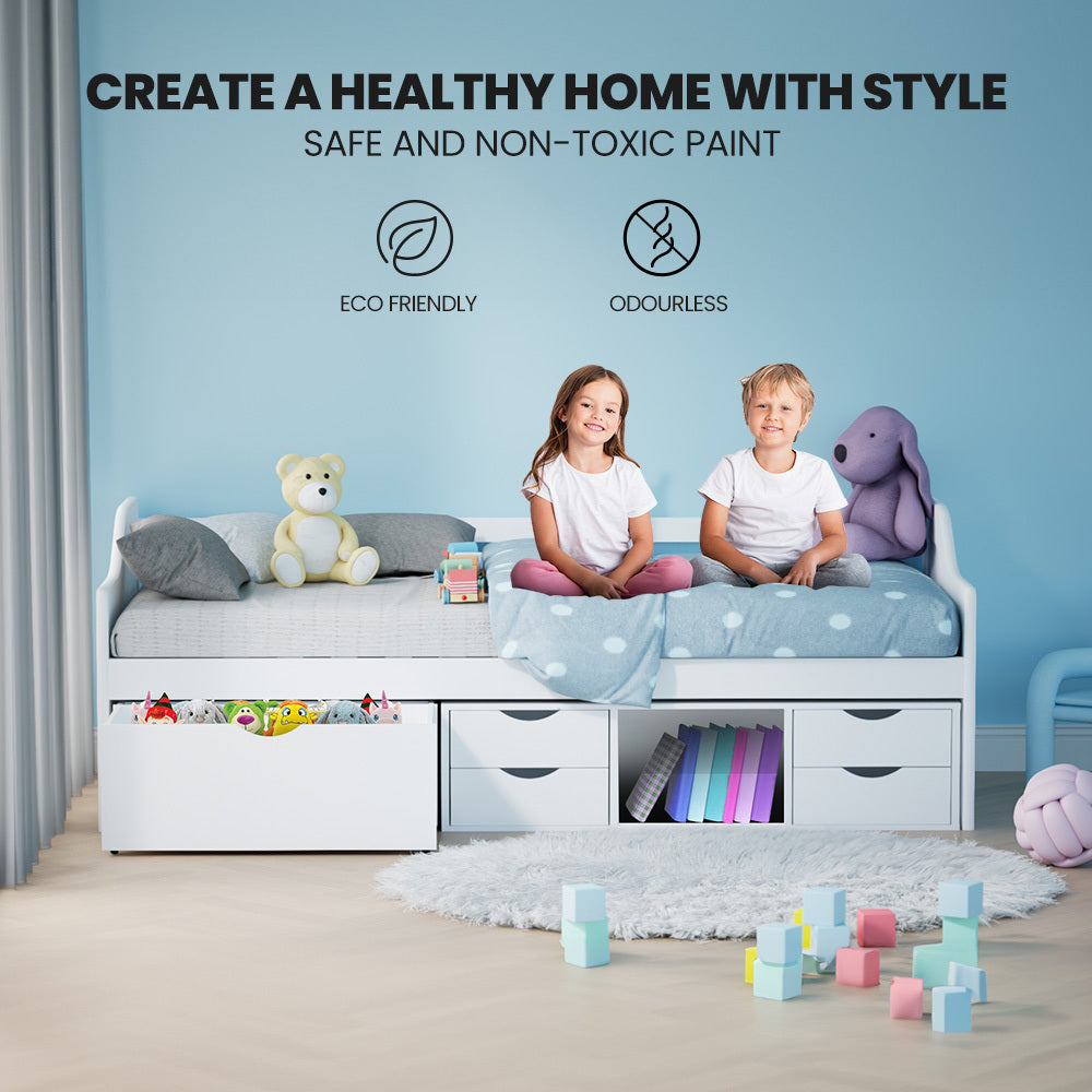 Kingston Slumber Wooden Single Sofa Bed Frame with Storage Drawers - White-Furniture > Bedroom > Beds &amp; Bed Frames-PEROZ Accessories