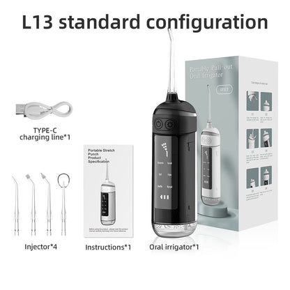L13 Black Portable Electric Water Flosser - Handheld Teeth Cleaner, USB Rechargeable, Deep Oral Irrigator-Oral Care-PEROZ Accessories