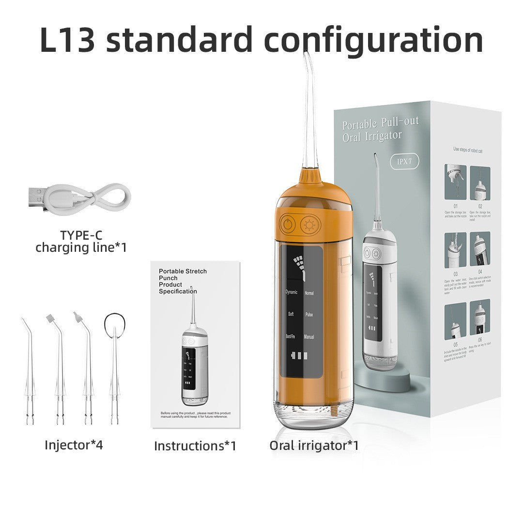 L13 Orange Portable Electric Water Flosser - Handheld Teeth Cleaner, USB Rechargeable, Deep Oral Irrigator-Oral Care-PEROZ Accessories