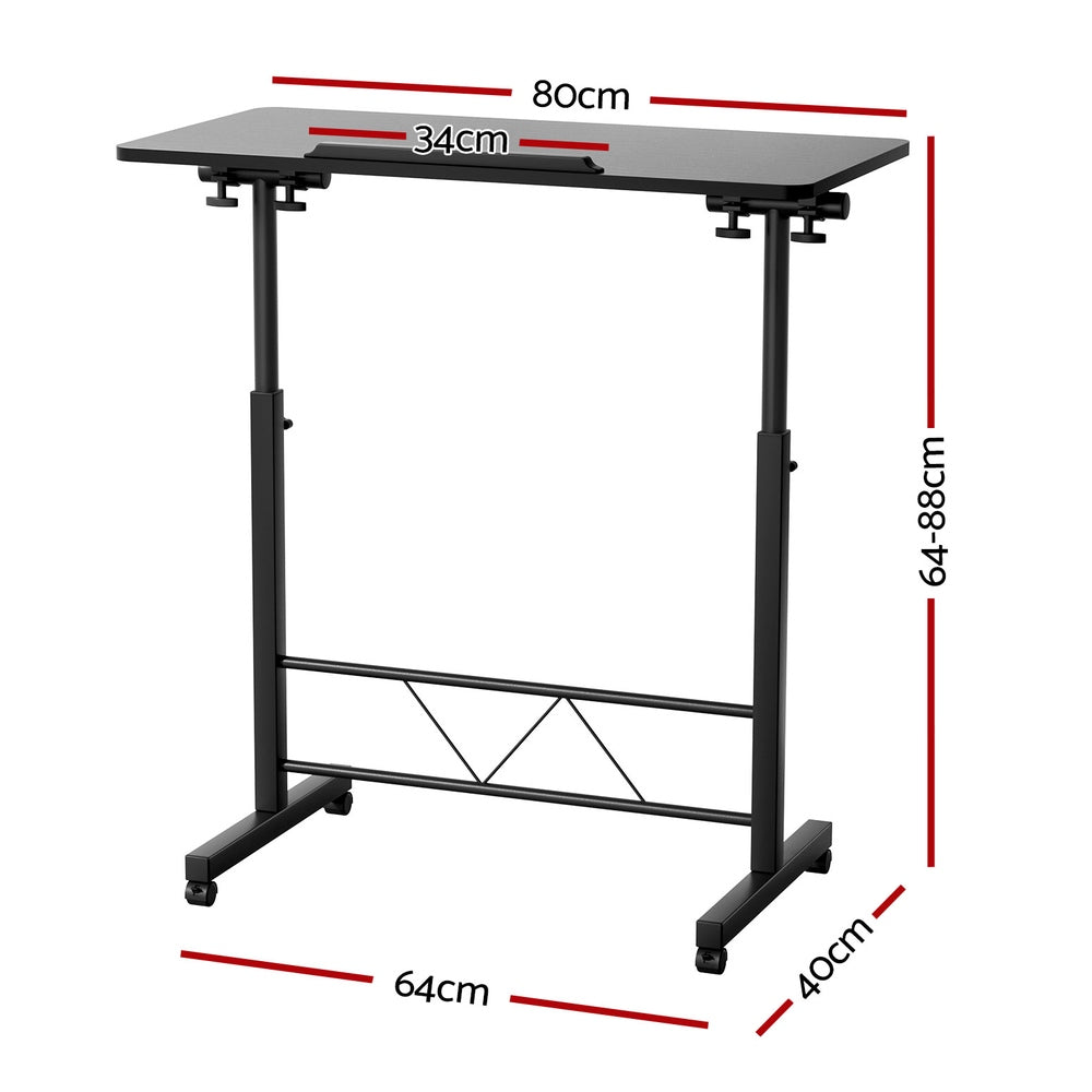 Artiss Laptop Desk Table Height Adjustable Wooden Bed Side Tables 80CM Black-Furniture &gt; Office-PEROZ Accessories