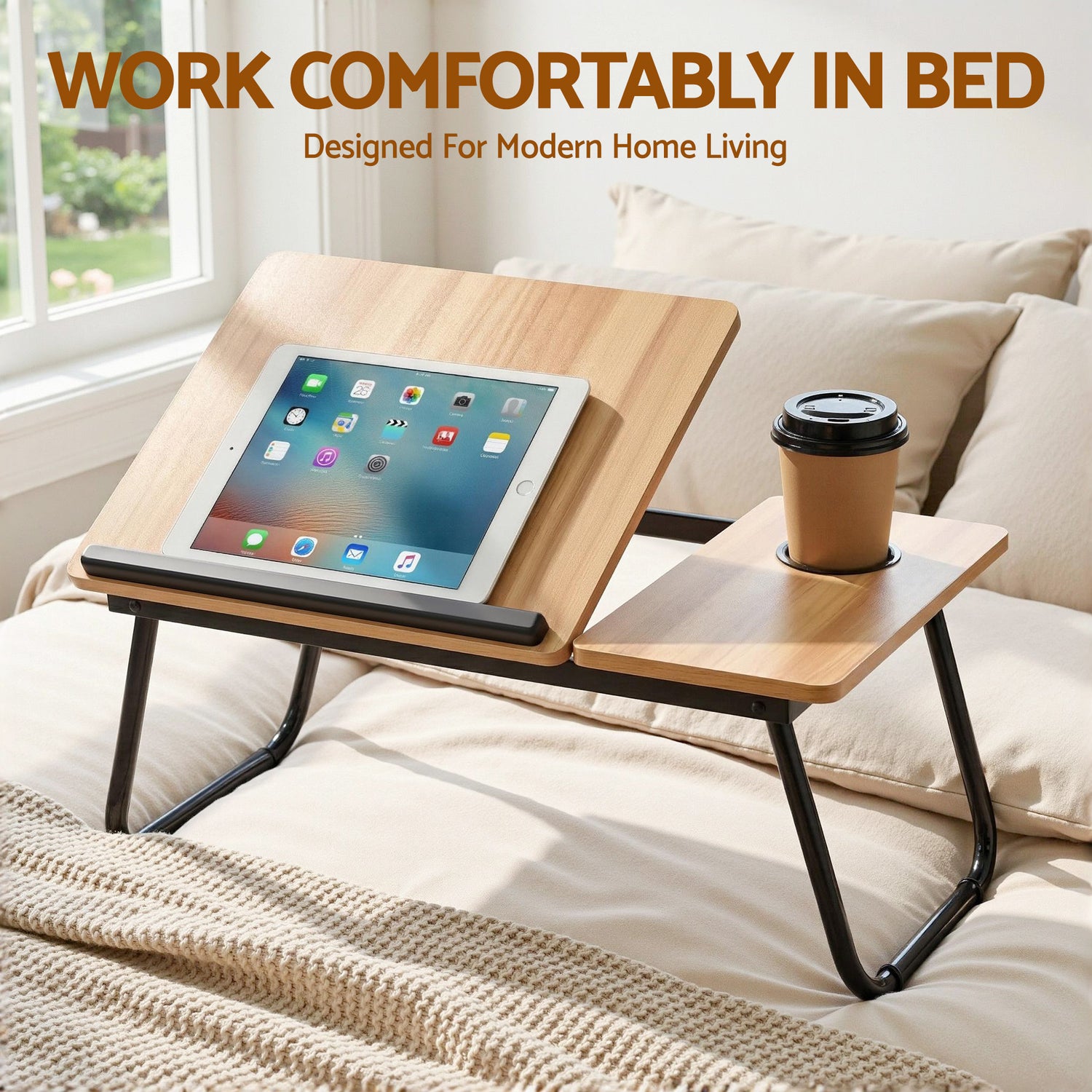 Artiss Laptop Desk Bed Table Foldable Portable Desktop Oak-Electronics > Computers &amp; Tablets > Desktops &amp; Accessories-PEROZ Accessories