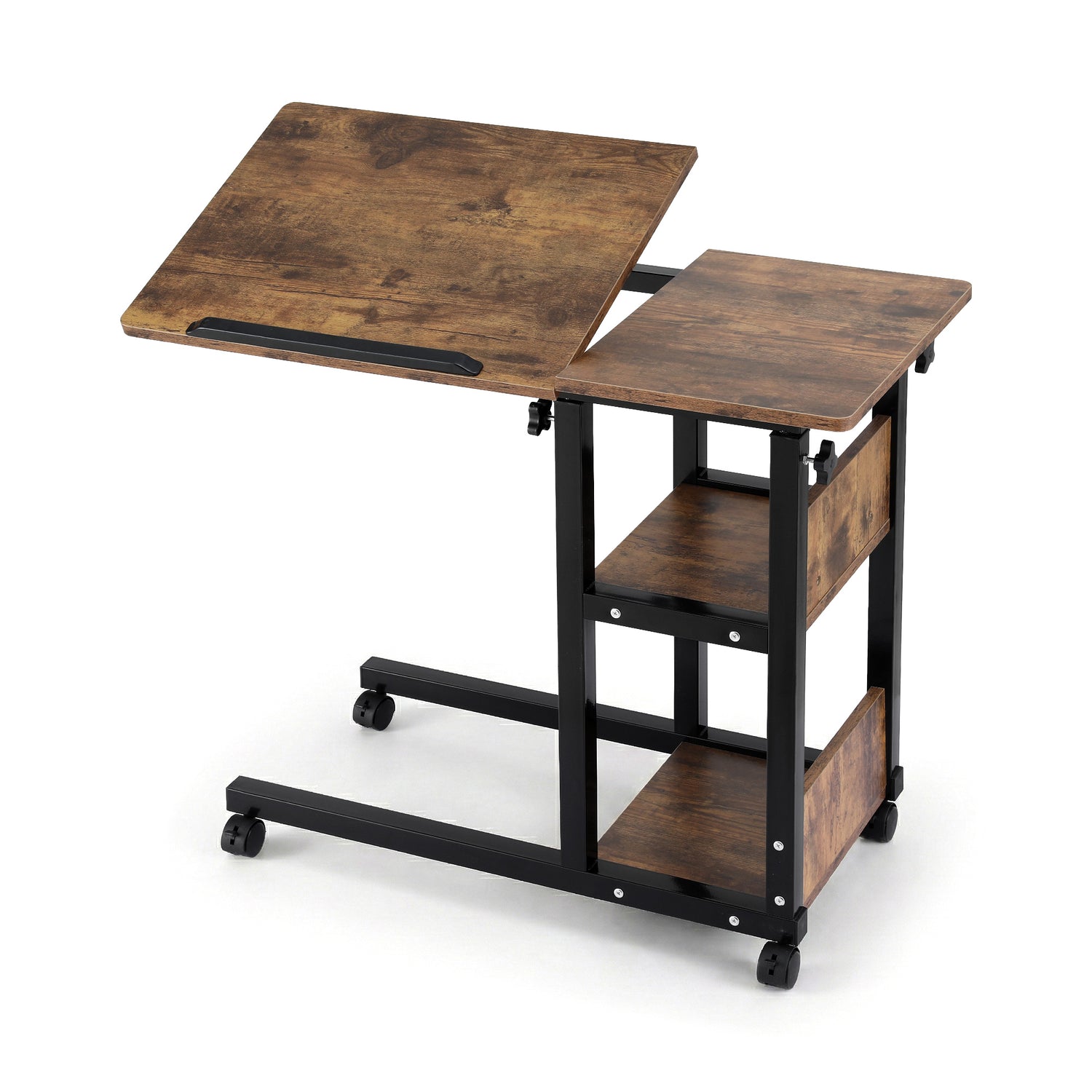 Artiss 3 Tier Adjustable Laptop Desk Tiltable Mobile Side Table Wheels-Electronics > Computers &amp; Tablets > Desktops &amp; Accessories-PEROZ Accessories
