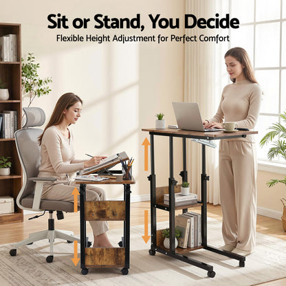 Artiss 3 Tier Adjustable Laptop Desk Tiltable Mobile Side Table Wheels-Electronics > Computers &amp; Tablets > Desktops &amp; Accessories-PEROZ Accessories