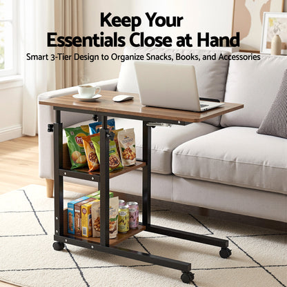 Artiss 3 Tier Adjustable Laptop Desk Tiltable Mobile Side Table Wheels-Electronics > Computers &amp; Tablets > Desktops &amp; Accessories-PEROZ Accessories