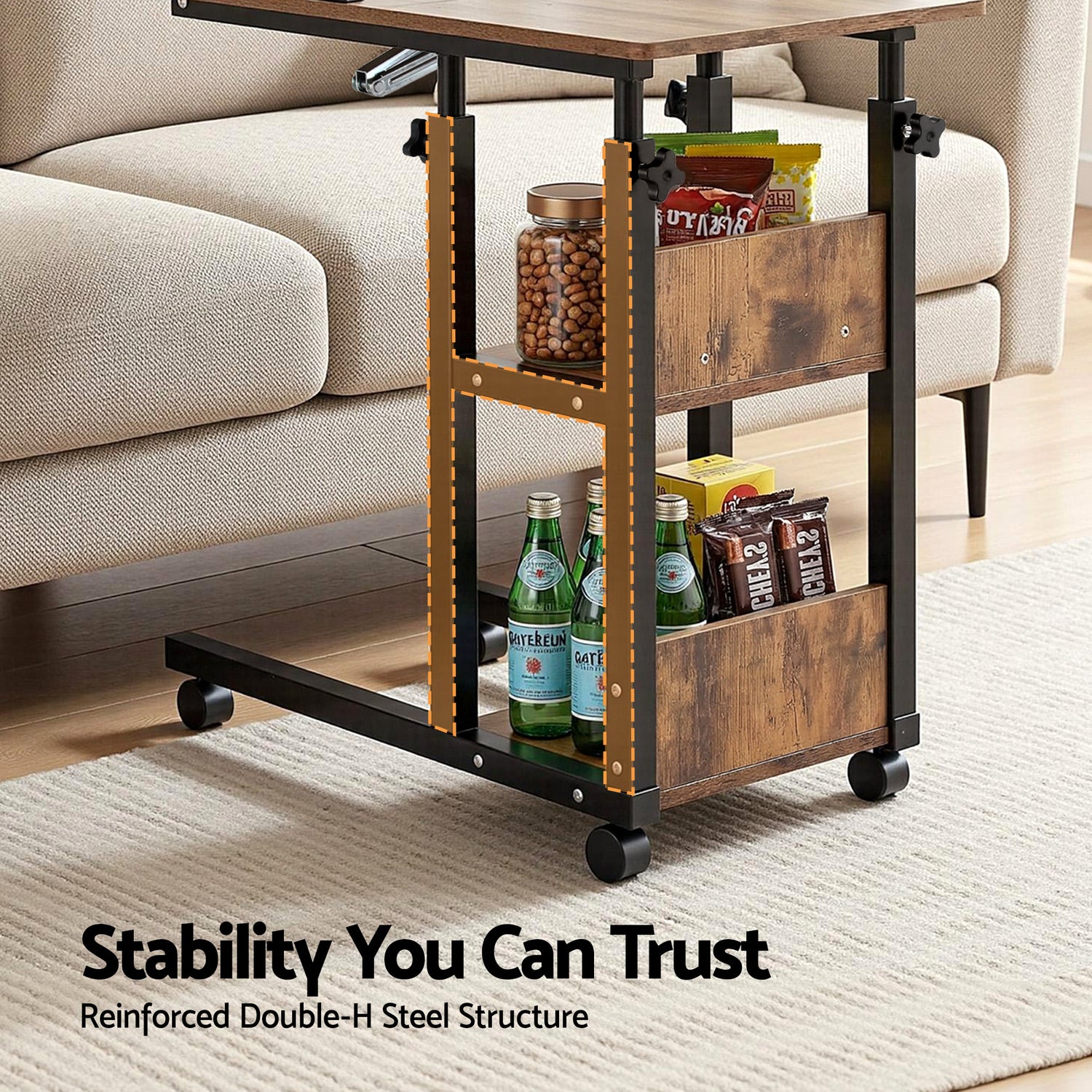 Artiss 3 Tier Adjustable Laptop Desk Tiltable Mobile Side Table Wheels-Electronics > Computers &amp; Tablets > Desktops &amp; Accessories-PEROZ Accessories