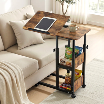 Artiss 3 Tier Adjustable Laptop Desk Tiltable Mobile Side Table Wheels-Electronics > Computers &amp; Tablets > Desktops &amp; Accessories-PEROZ Accessories