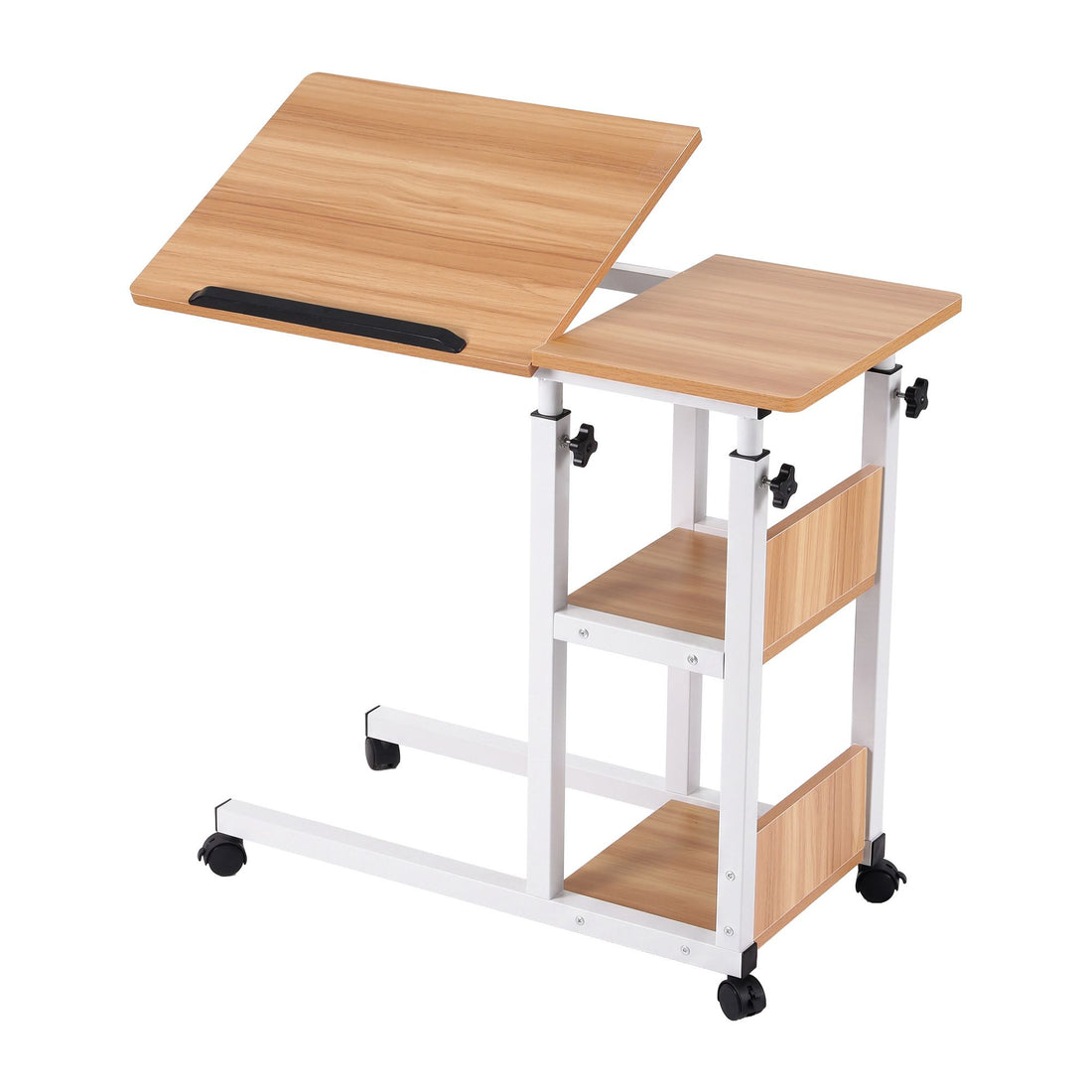 Artiss 3 Tier Adjustable Laptop Desk Tiltable Mobile Side Table Wheels Oak-Furniture > Office > Desks-PEROZ Accessories