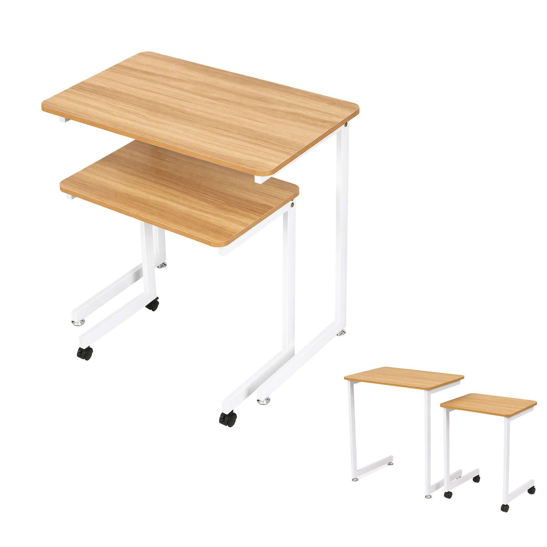 Artiss Mobile Laptop Desk Set 2-In-1 C-Shaped Nesting Table Oak-Furniture > Office > Desks-PEROZ Accessories
