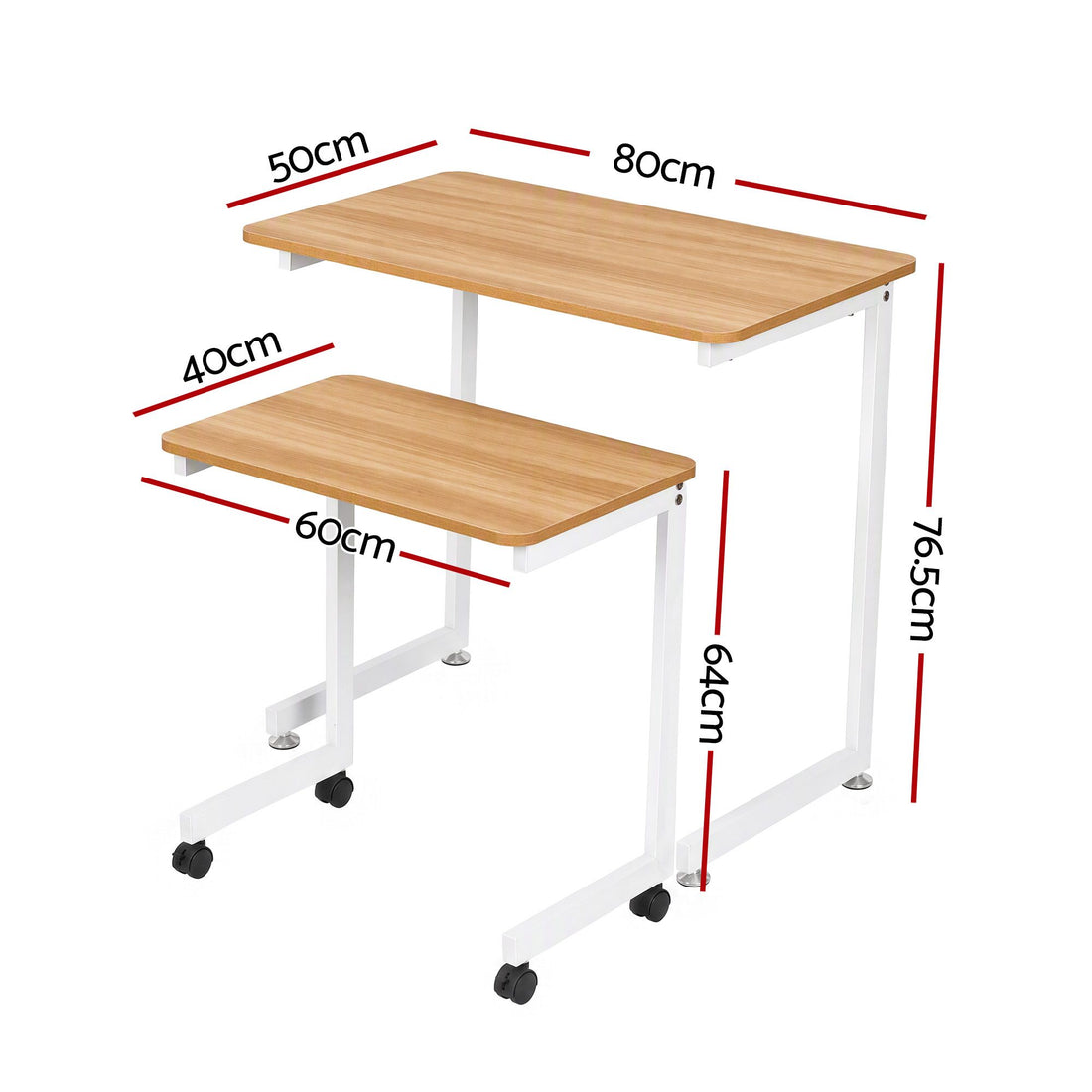 Artiss Mobile Laptop Desk Set 2-In-1 C-Shaped Nesting Table Oak-Furniture > Office > Desks-PEROZ Accessories