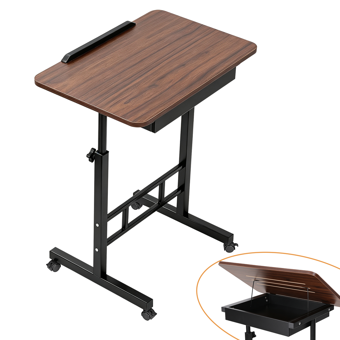 Artiss Adjustable Laptop Desk Mobile Bedside Table Hidden Storage Walnut-Furniture > Office > Desks-PEROZ Accessories