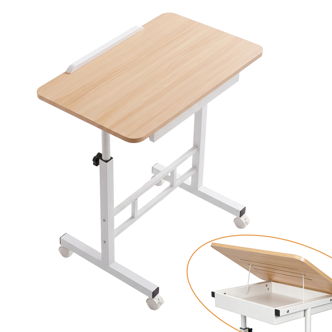 Artiss Adjustable Laptop Desk Mobile Bedside Table Hidden Storage Wood-Furniture > Office > Desks-PEROZ Accessories