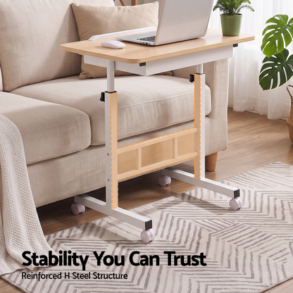 Artiss Adjustable Laptop Desk Mobile Bedside Table Hidden Storage Wood