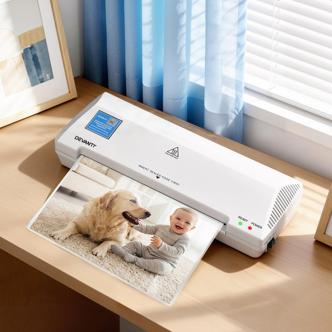 Devanti A4 Laminator Machine, Hot &amp; Cold Thermal Fast Lamination Anti-Jam Laminator for Office School Home Document Photo Card Handmade A4 A5 A6, White-Home &amp; Garden > Home Office Accessories > Laminators-PEROZ Accessories