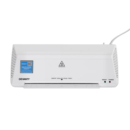 Devanti A4 Laminator Machine, Hot &amp; Cold Thermal Fast Lamination Anti-Jam Laminator for Office School Home Document Photo Card Handmade A4 A5 A6, White-Home &amp; Garden > Home Office Accessories > Laminators-PEROZ Accessories
