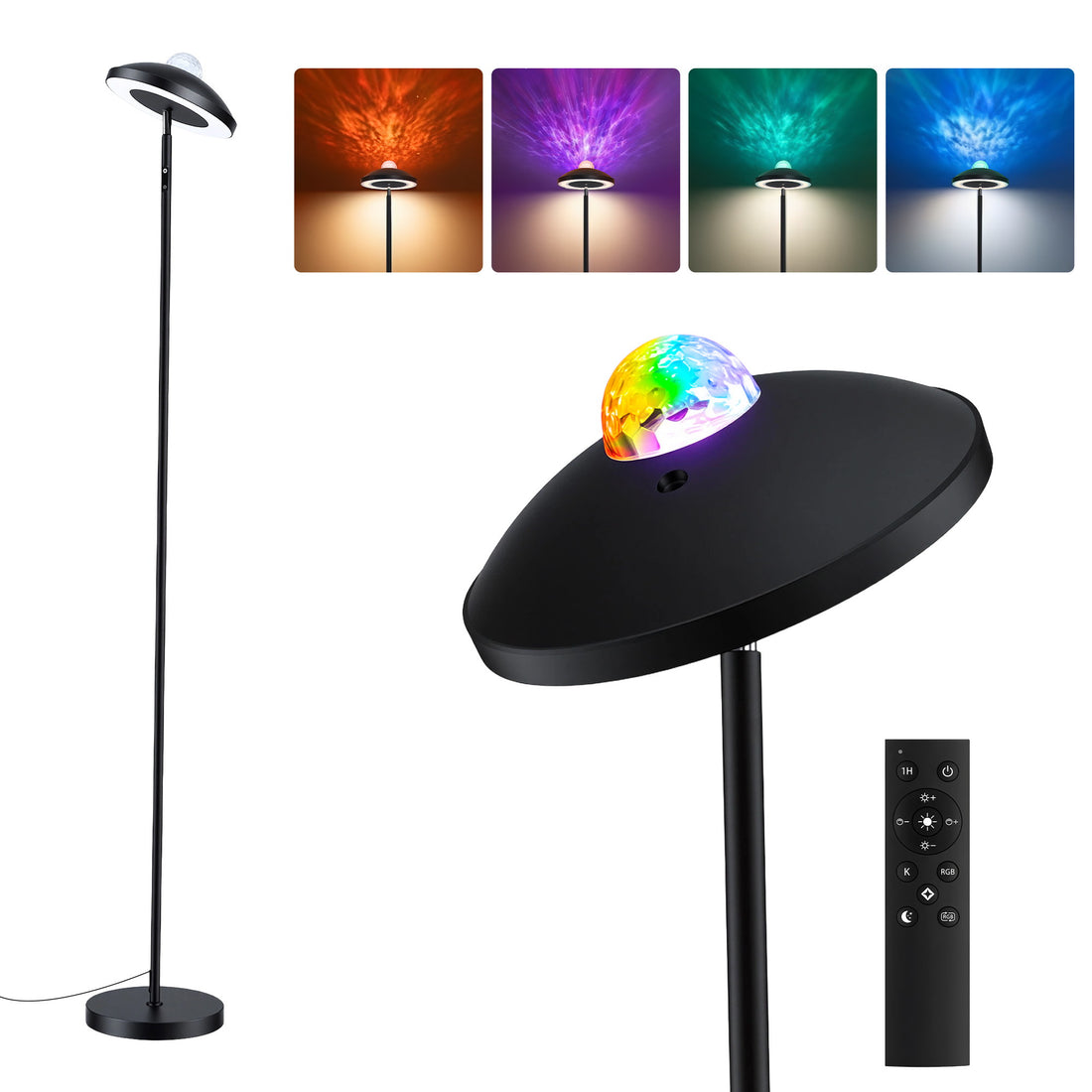 Artiss 2-in-1 LED Floor Lamp with Galaxy Projector &amp;Remote, 178cm Tall Torchiere Standing Light with Dynamic RGB Aurora Stepless 4 Colour Temperatures, 1H Timer for Living Room, Bedroom Kids Room-Home &amp; Garden > Lighting > Floor Lamps-PEROZ Accessories