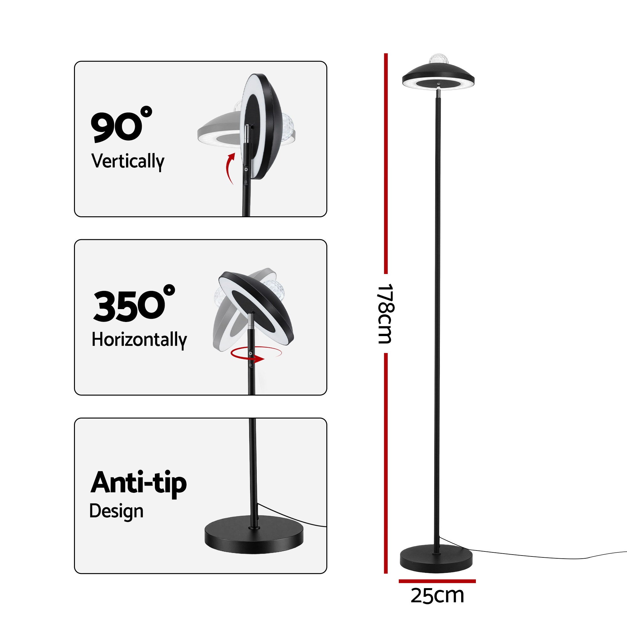 Artiss 2-in-1 LED Floor Lamp with Galaxy Projector &amp;Remote, 178cm Tall Torchiere Standing Light with Dynamic RGB Aurora Stepless 4 Colour Temperatures, 1H Timer for Living Room, Bedroom Kids Room-Home &amp; Garden > Lighting > Floor Lamps-PEROZ Accessories