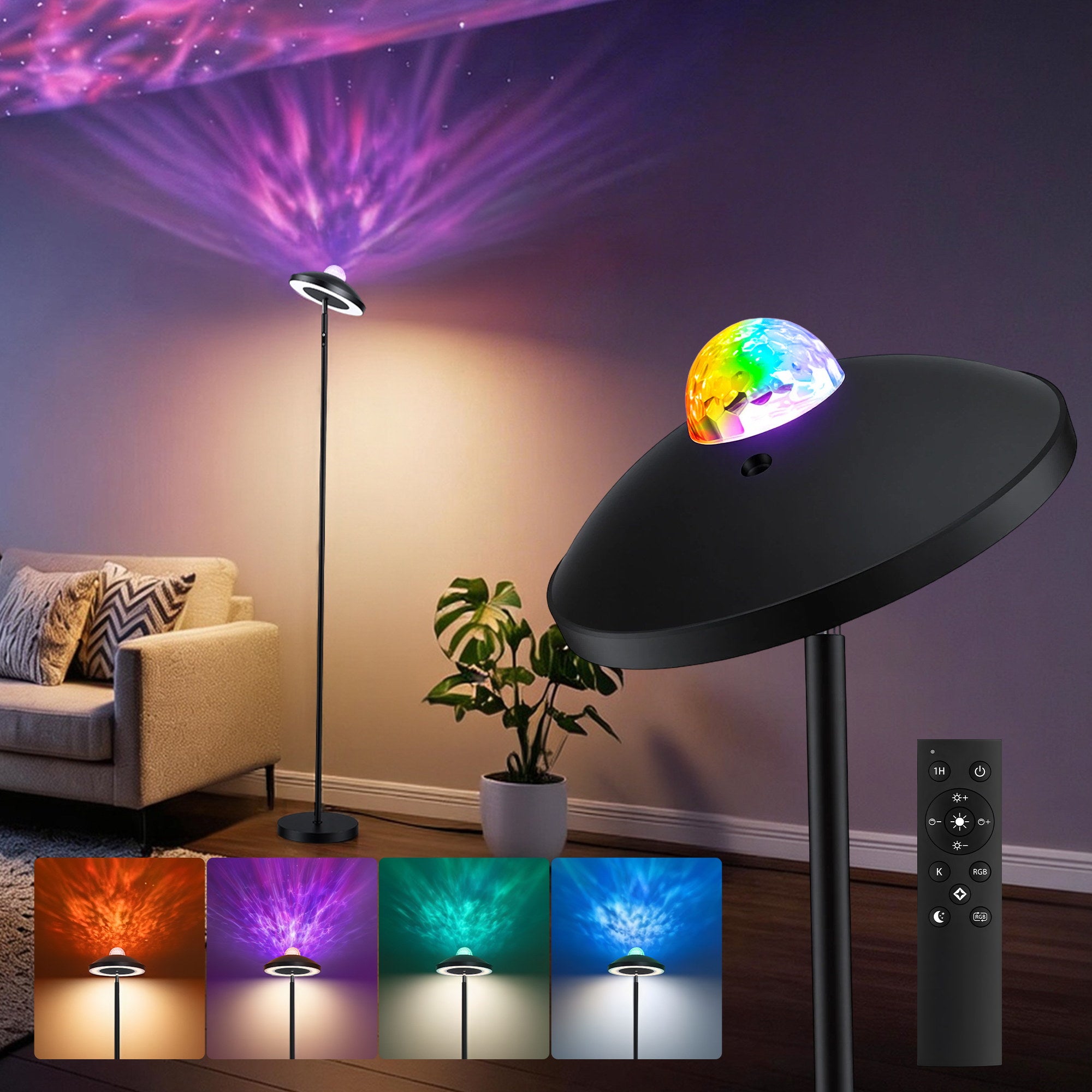 Artiss 2-in-1 LED Floor Lamp with Galaxy Projector &amp;Remote, 178cm Tall Torchiere Standing Light with Dynamic RGB Aurora Stepless 4 Colour Temperatures, 1H Timer for Living Room, Bedroom Kids Room-Home &amp; Garden > Lighting > Floor Lamps-PEROZ Accessories