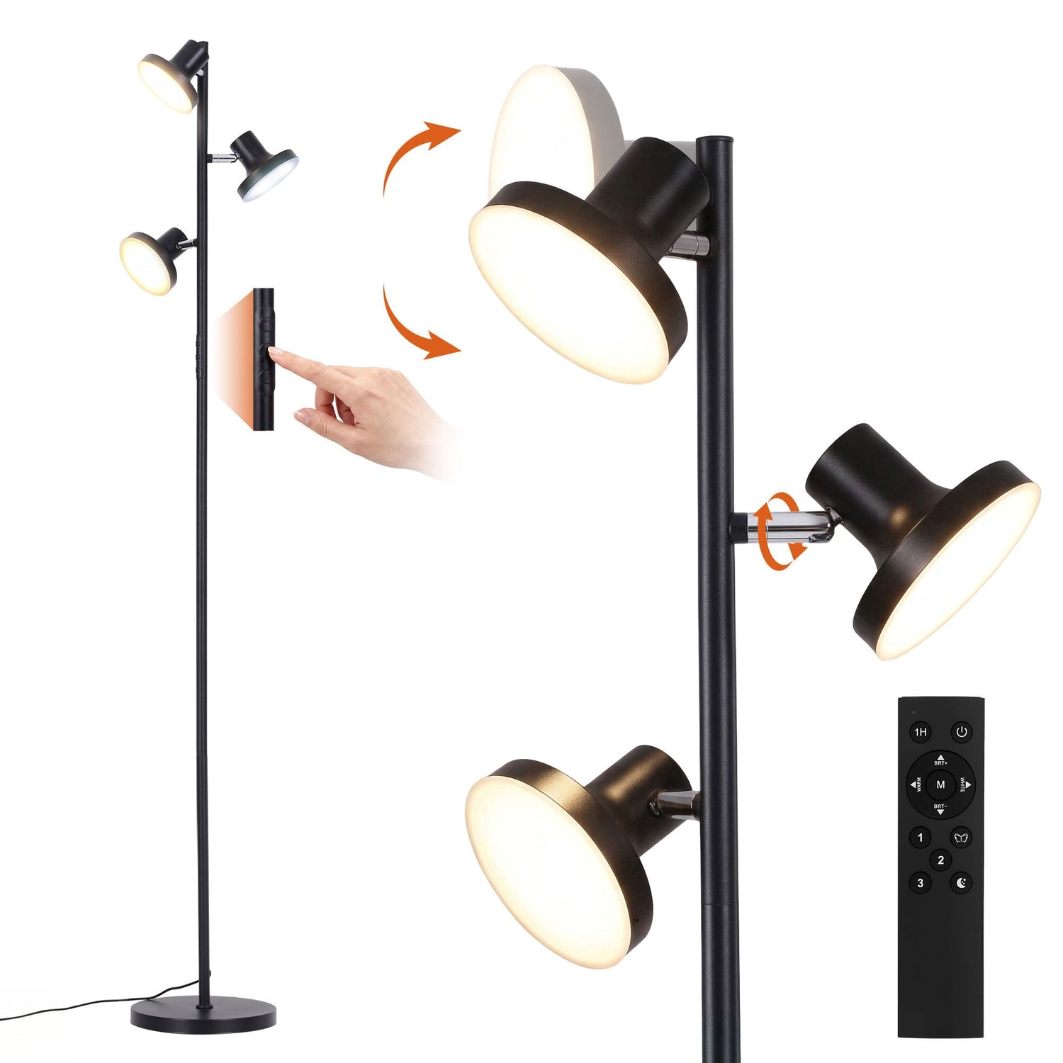 Artiss LED Tree Floor Lamp, 36W Modern Dimmable Standing Lamp with Remote &amp; Touch Control, 4 Color Temperatures, 3 Rotatable LED Light Floor Lamps for Living Room, Bedroom, Office