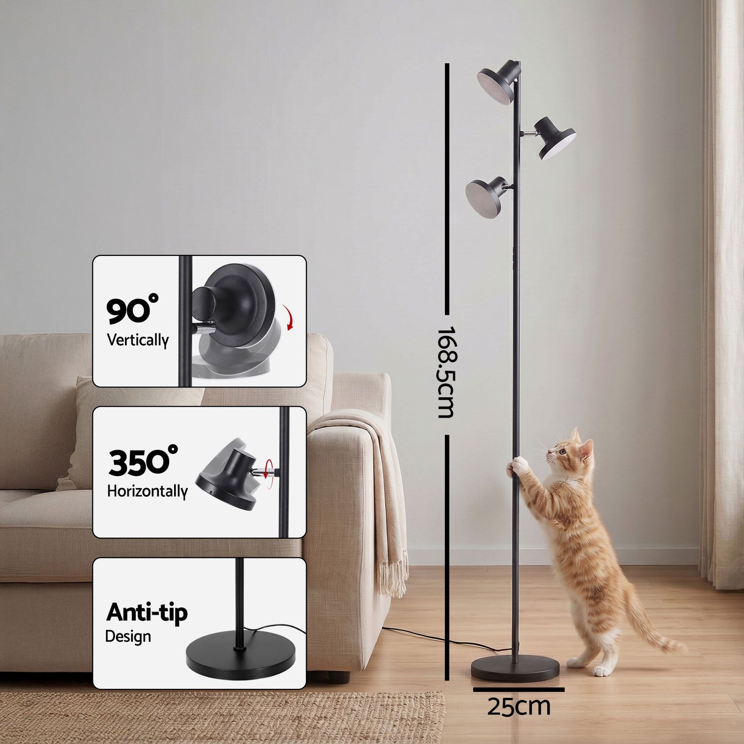 Artiss LED Tree Floor Lamp, 36W Modern Dimmable Standing Lamp with Remote &amp; Touch Control, 4 Color Temperatures, 3 Rotatable LED Light Floor Lamps for Living Room, Bedroom, Office