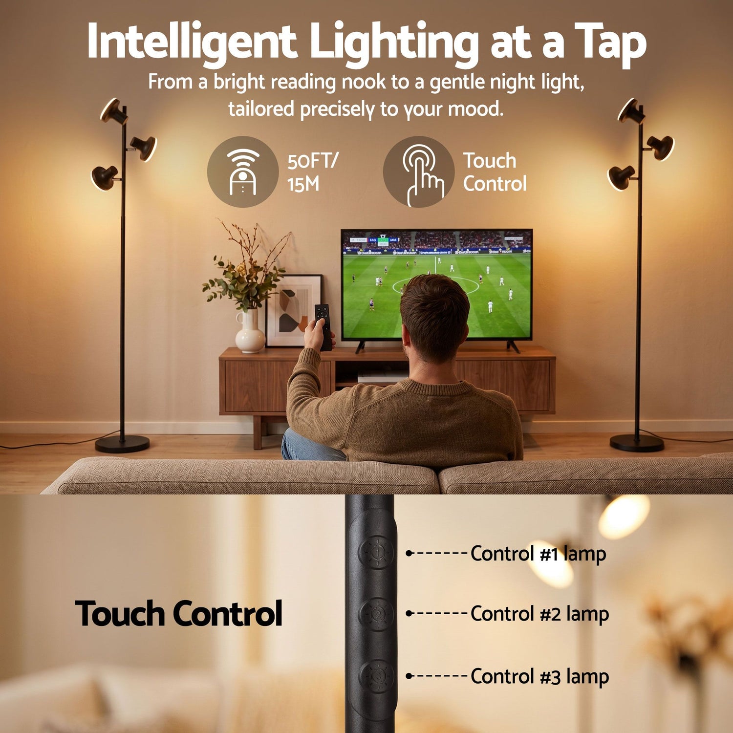 Artiss LED Tree Floor Lamp, 36W Modern Dimmable Standing Lamp with Remote &amp; Touch Control, 4 Color Temperatures, 3 Rotatable LED Light Floor Lamps for Living Room, Bedroom, Office