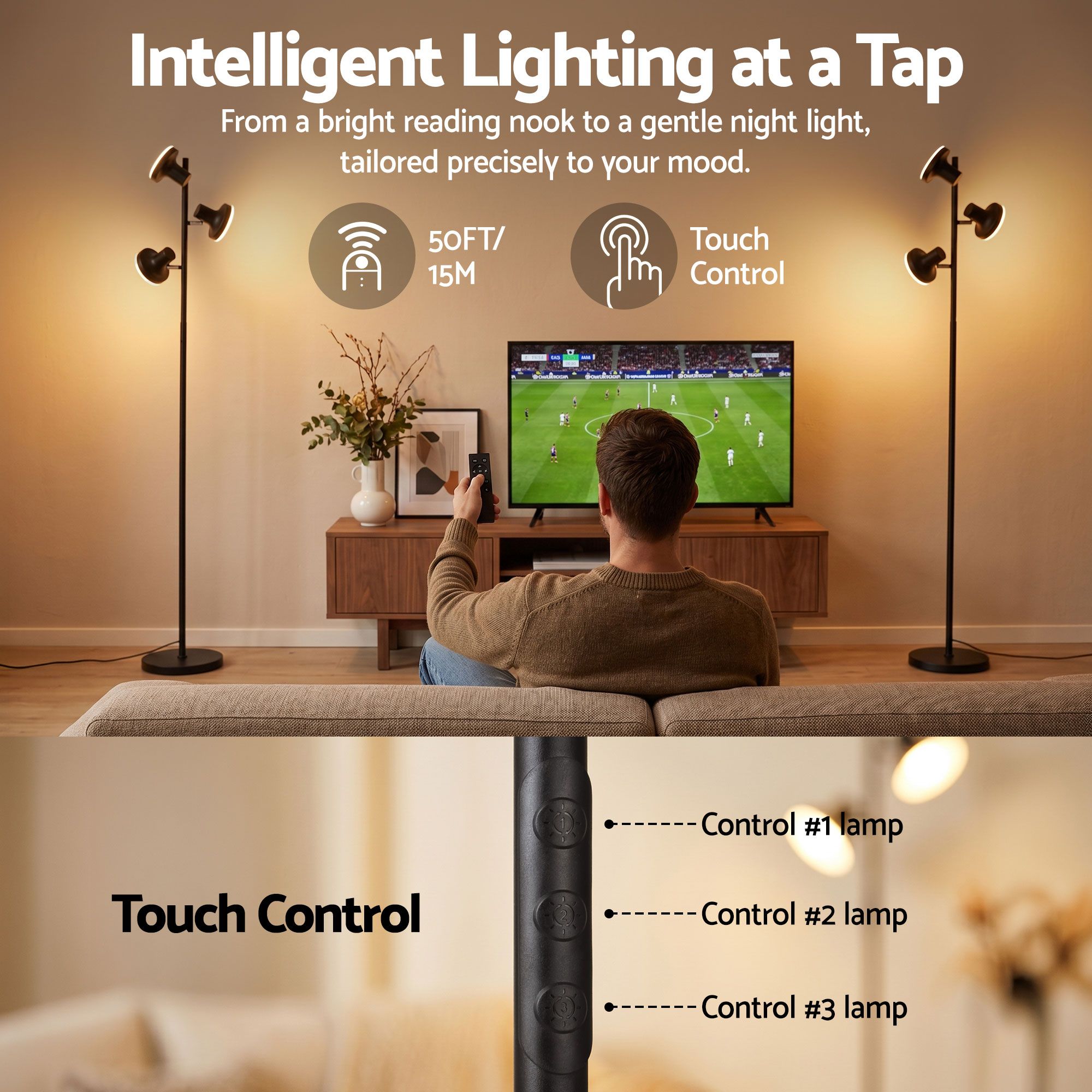 Artiss LED Tree Floor Lamp, 36W Modern Dimmable Standing Lamp with Remote &amp; Touch Control, 4 Color Temperatures, 3 Rotatable LED Light Floor Lamps for Living Room, Bedroom, Office