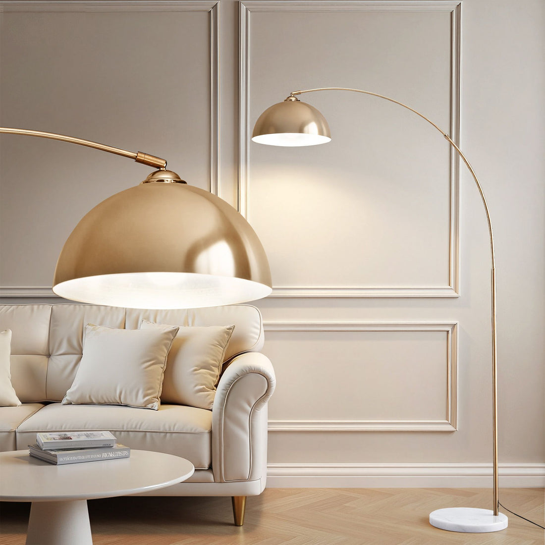 Artiss Modern Arched Floor Lamp Gold Brass Standing Heavy-Duty Marble Base for Living Room Bedroom-Home &amp; Garden > Lighting > Floor Lamps-PEROZ Accessories