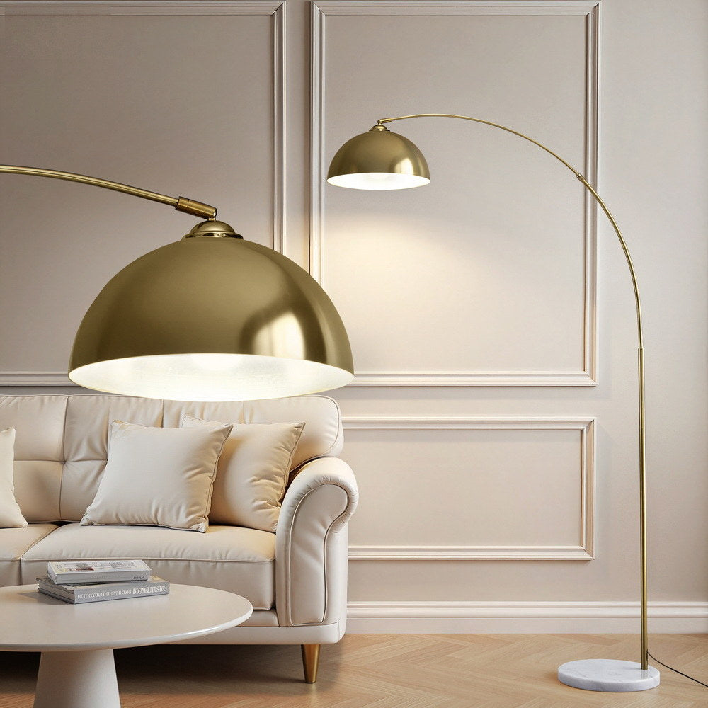 Artiss Modern Arched Floor Lamp Gold Brass Standing Heavy-Duty Marble Base for Living Room Bedroom-Home &amp; Garden &gt; Lighting &gt; Floor Lamps-PEROZ Accessories