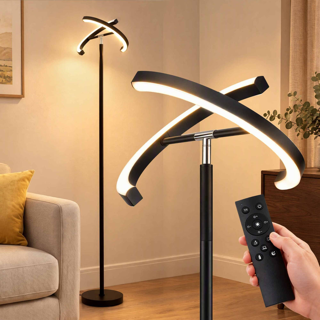 Artiss LED Floor Lamp with Dual Rotating Heads, Dimmable Light and Remote Control Black 20W-Home &amp; Garden > Lighting > Floor Lamps-PEROZ Accessories