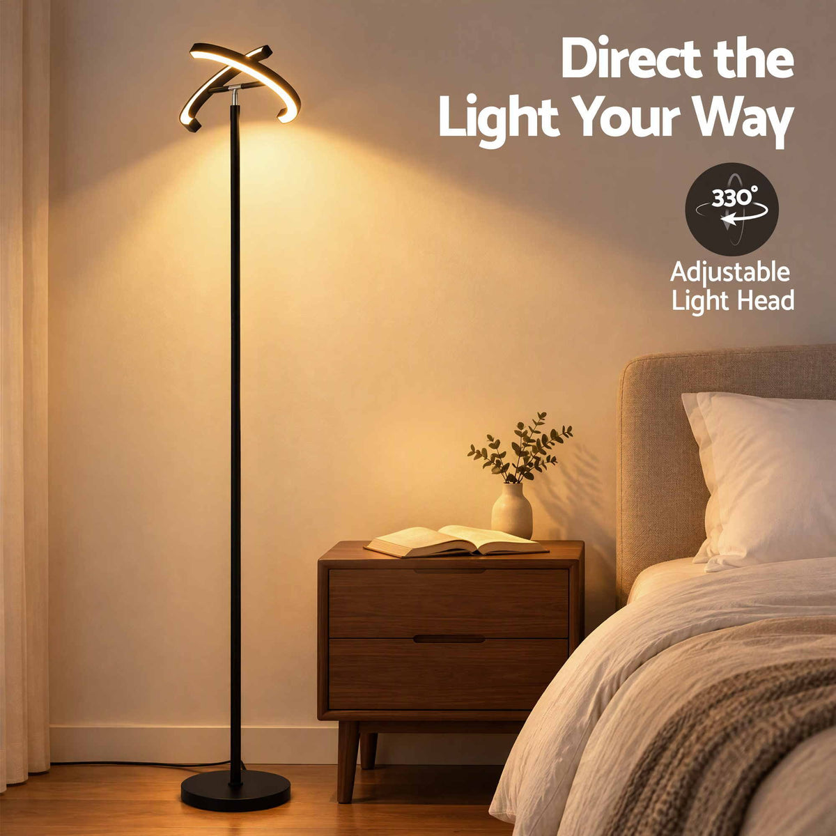 Artiss LED Floor Lamp with Dual Rotating Heads, Dimmable Light and Remote Control Black 20W-Home &amp; Garden > Lighting > Floor Lamps-PEROZ Accessories