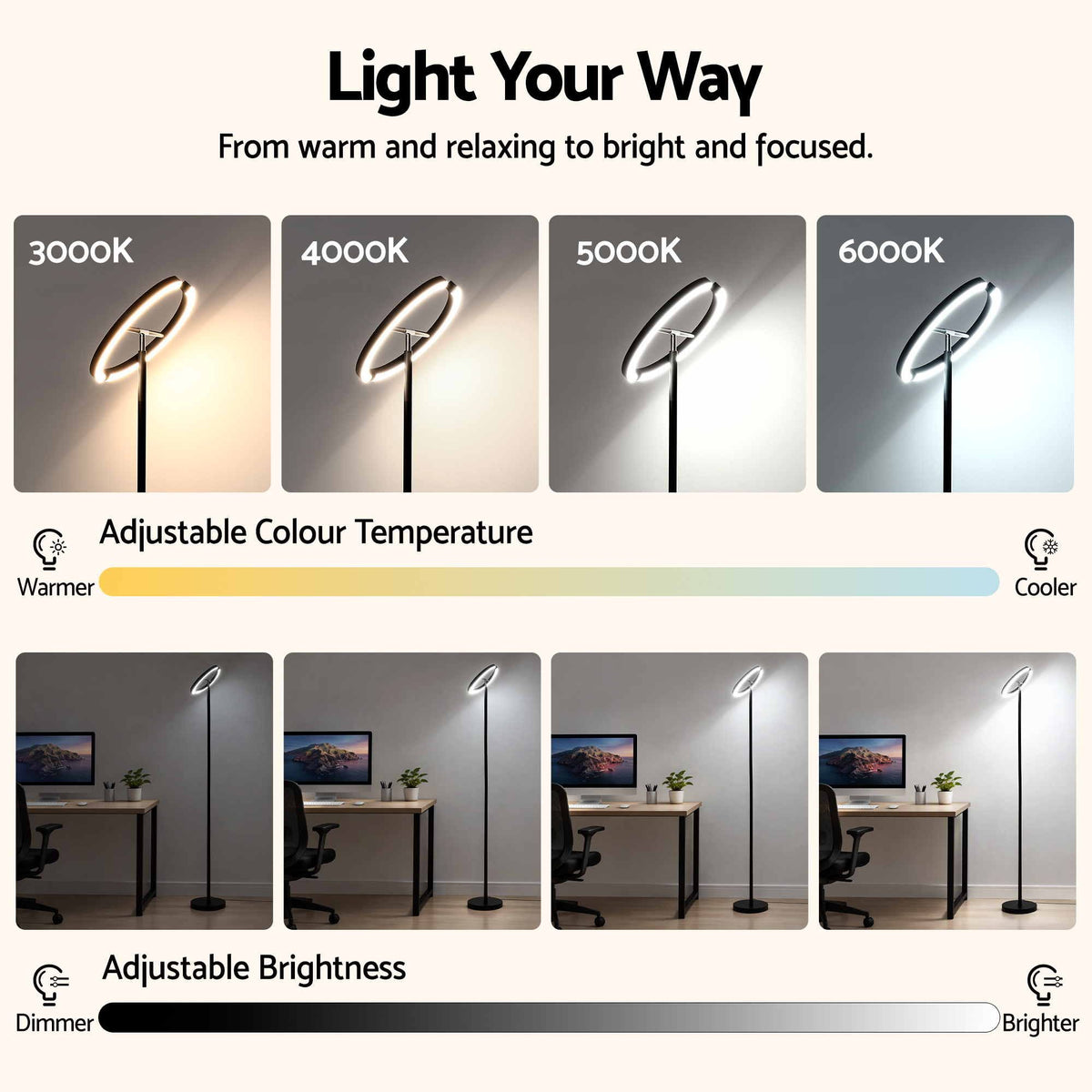 Artiss LED Floor Lamp with Dual Rotating Heads, Dimmable Light and Remote Control Black 20W-Home &amp; Garden > Lighting > Floor Lamps-PEROZ Accessories