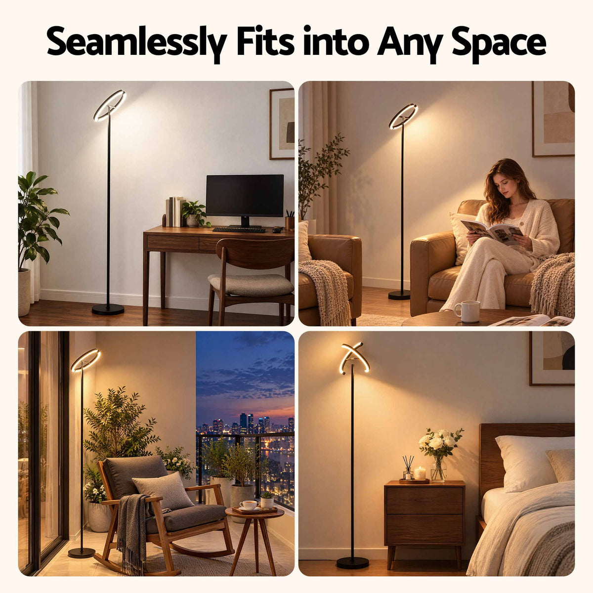 Artiss LED Floor Lamp with Dual Rotating Heads, Dimmable Light and Remote Control Black 20W-Home &amp; Garden > Lighting > Floor Lamps-PEROZ Accessories