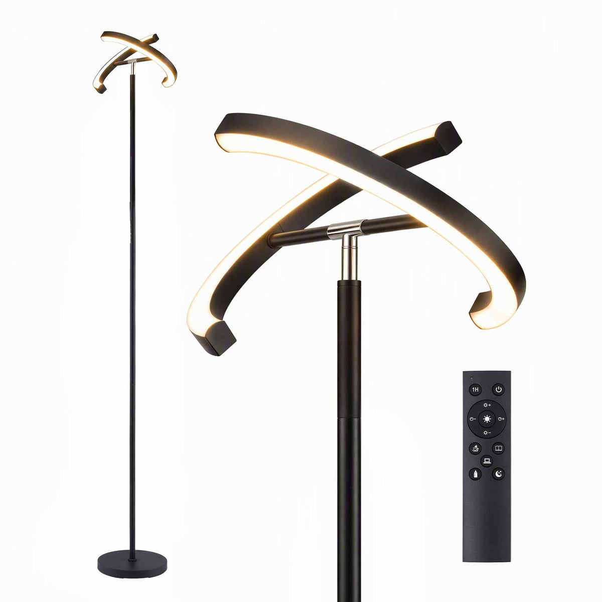 Artiss LED Floor Lamp with Dual Rotating Heads, Dimmable Light and Remote Control Black 20W-Home &amp; Garden > Lighting > Floor Lamps-PEROZ Accessories