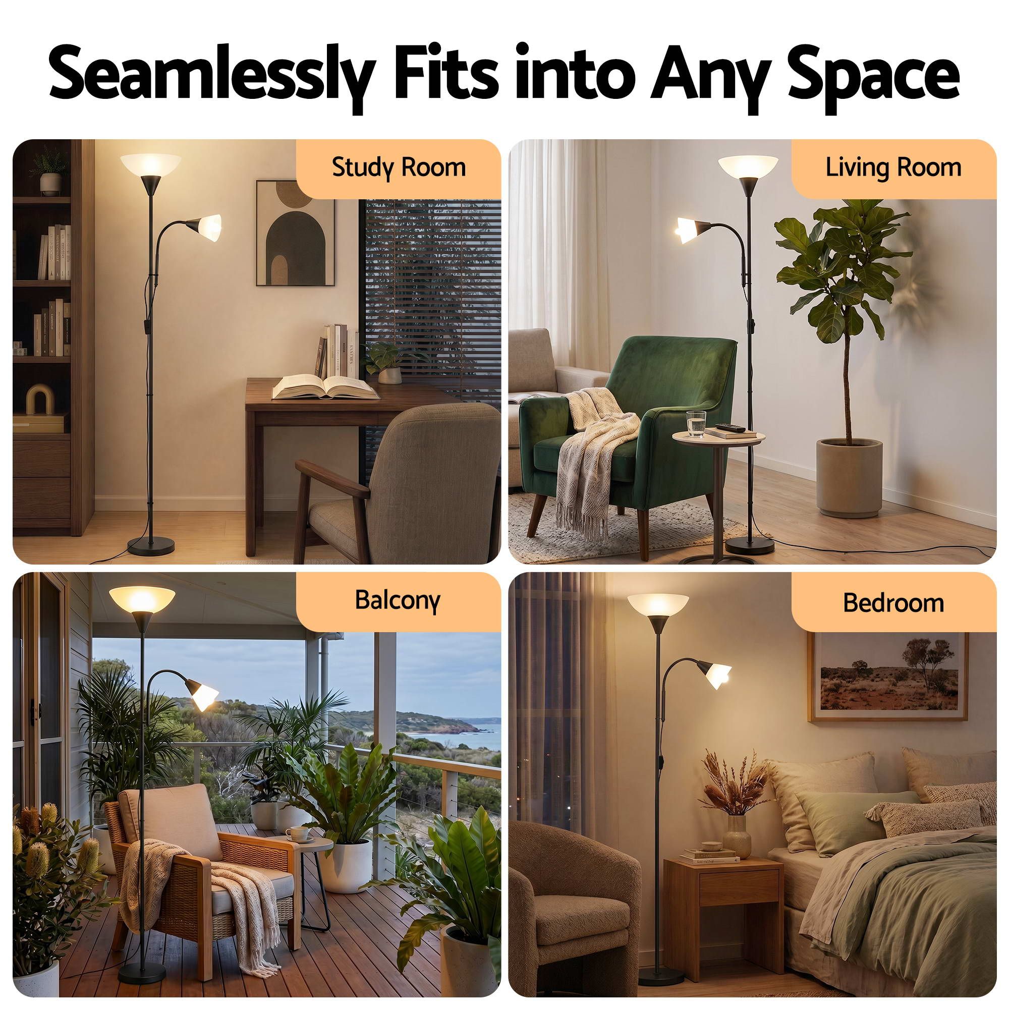 Artiss Floor Lamp Mother and Child Modern Home Living Room Office Reading Black-Home &amp; Garden > Lighting > Floor Lamps-PEROZ Accessories