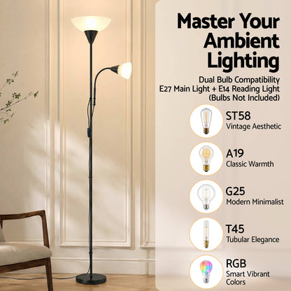 Artiss Floor Lamp Mother and Child Modern Home Living Room Office Reading Black-Home &amp; Garden > Lighting > Floor Lamps-PEROZ Accessories