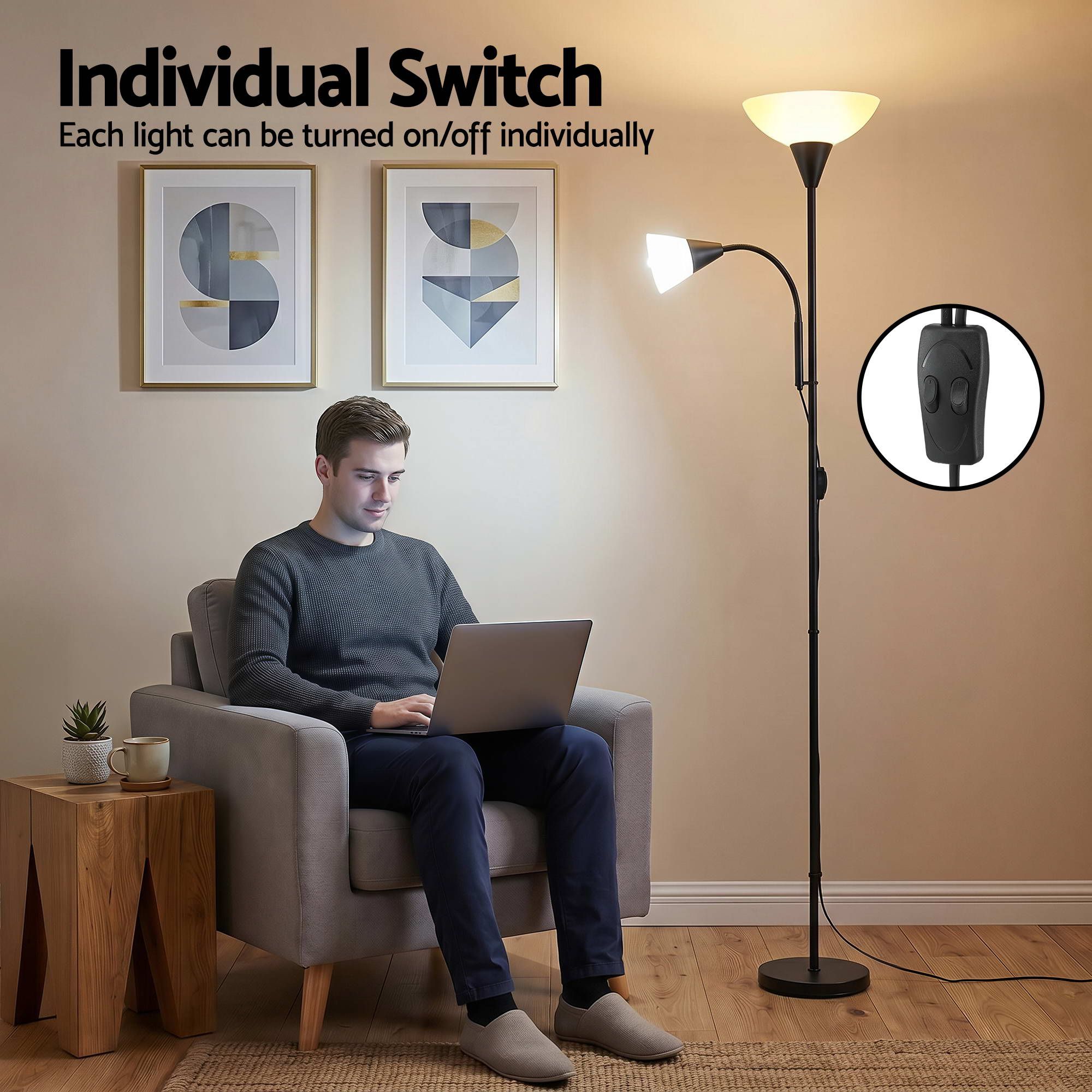 Artiss Floor Lamp Mother and Child Modern Home Living Room Office Reading Black-Home &amp; Garden > Lighting > Floor Lamps-PEROZ Accessories