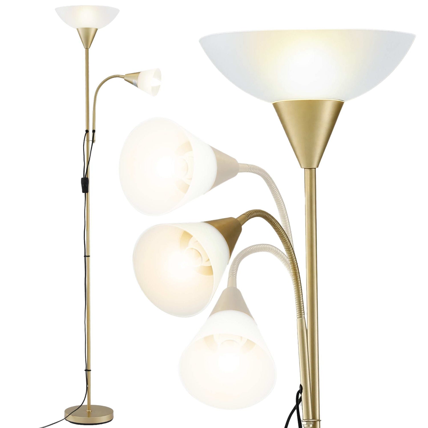 Artiss Gold Floor Lamp with Reading Light | Mother and Child Standing Lamp with 360 Flexible Gooseneck, Individual Switch &amp; Plate Shade, E27 &amp; E14 Bulb (Not Included) Home Living Room Office Reading