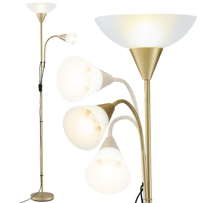 Artiss Gold Floor Lamp with Reading Light | Mother and Child Standing Lamp with 360 Flexible Gooseneck, Individual Switch &amp; Plate Shade, E27 &amp; E14 Bulb (Not Included) Home Living Room Office Reading