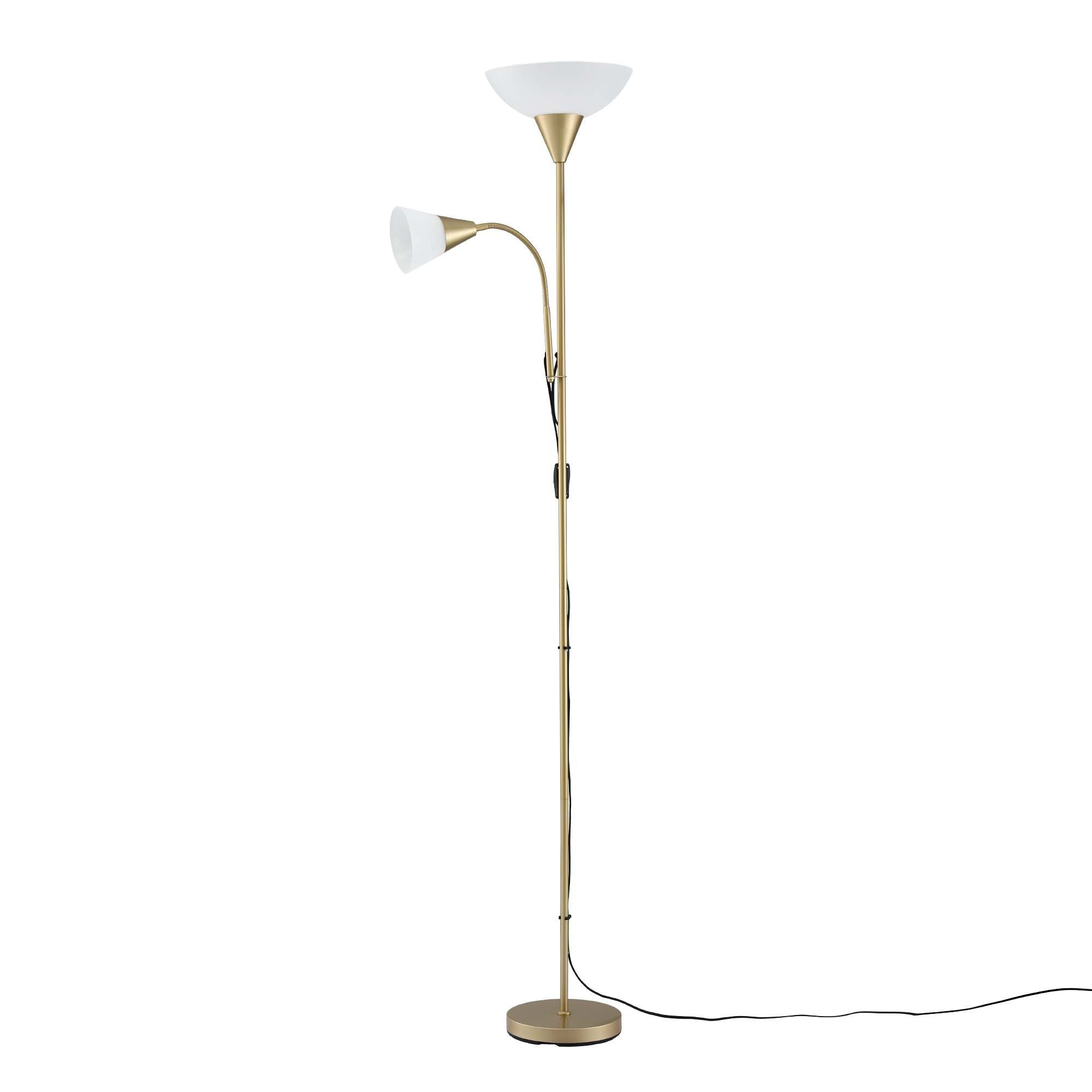 Artiss Gold Floor Lamp with Reading Light | Mother and Child Standing Lamp with 360 Flexible Gooseneck, Individual Switch &amp; Plate Shade, E27 &amp; E14 Bulb (Not Included) Home Living Room Office Reading