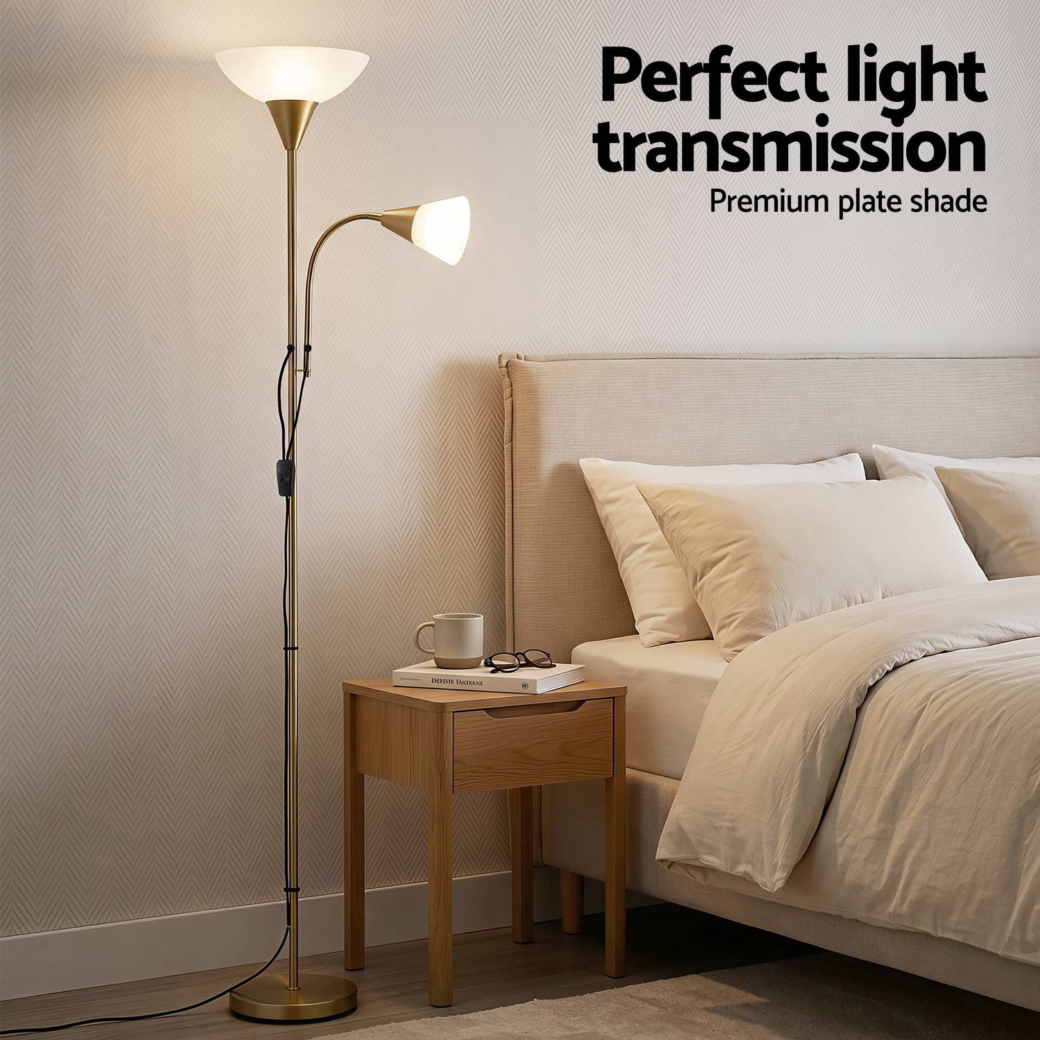 Artiss Gold Floor Lamp with Reading Light | Mother and Child Standing Lamp with 360 Flexible Gooseneck, Individual Switch &amp; Plate Shade, E27 &amp; E14 Bulb (Not Included) Home Living Room Office Reading