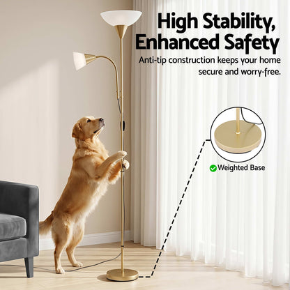 Artiss Gold Floor Lamp with Reading Light | Mother and Child Standing Lamp with 360 Flexible Gooseneck, Individual Switch &amp; Plate Shade, E27 &amp; E14 Bulb (Not Included) Home Living Room Office Reading