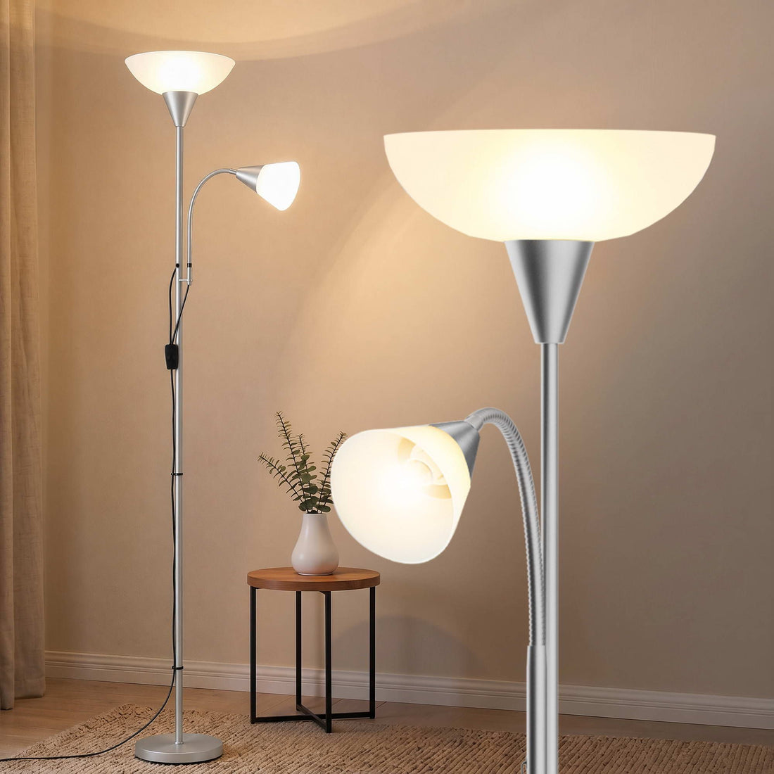 Artiss Floor Lamp Mother and Child Modern Home Living Room Office Reading Silver-Home &amp; Garden > Lighting > Floor Lamps-PEROZ Accessories