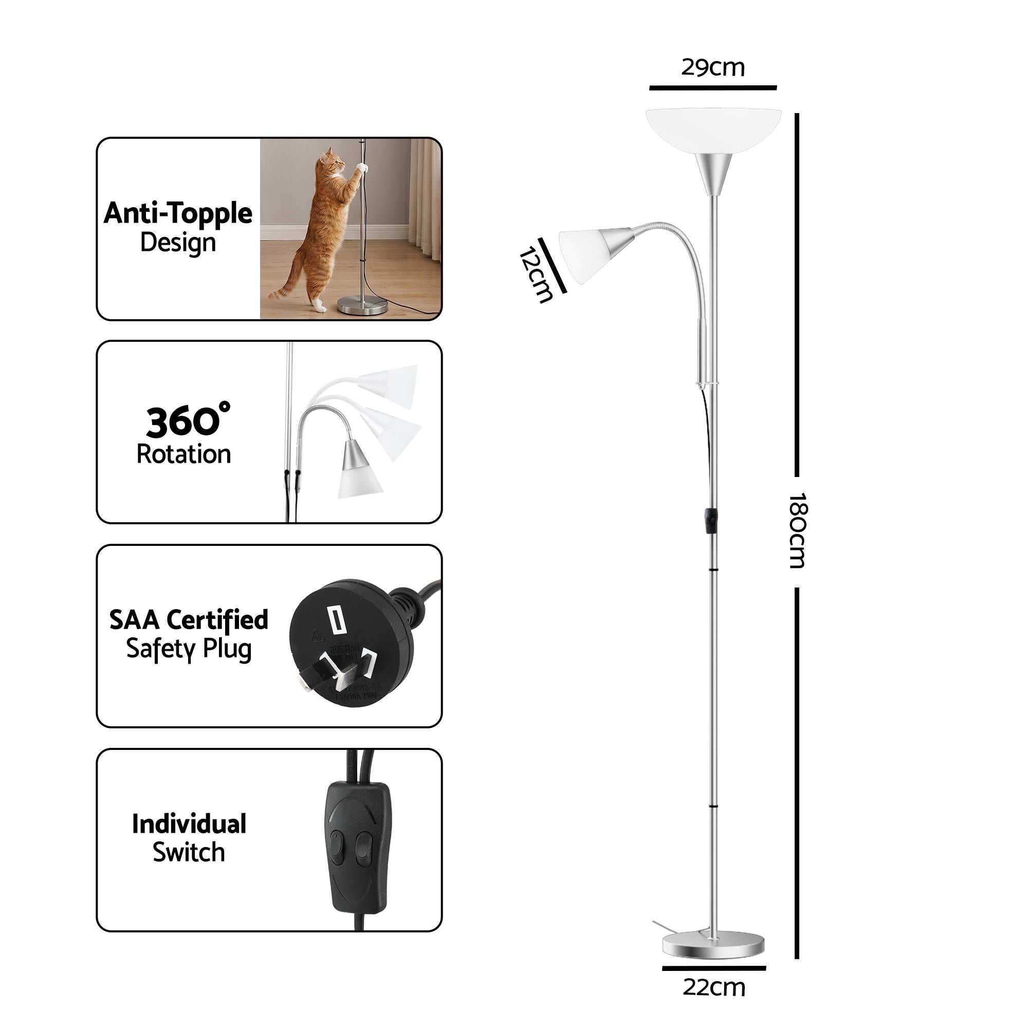 Artiss Floor Lamp Mother and Child Modern Home Living Room Office Reading Silver-Home &amp; Garden > Lighting > Floor Lamps-PEROZ Accessories